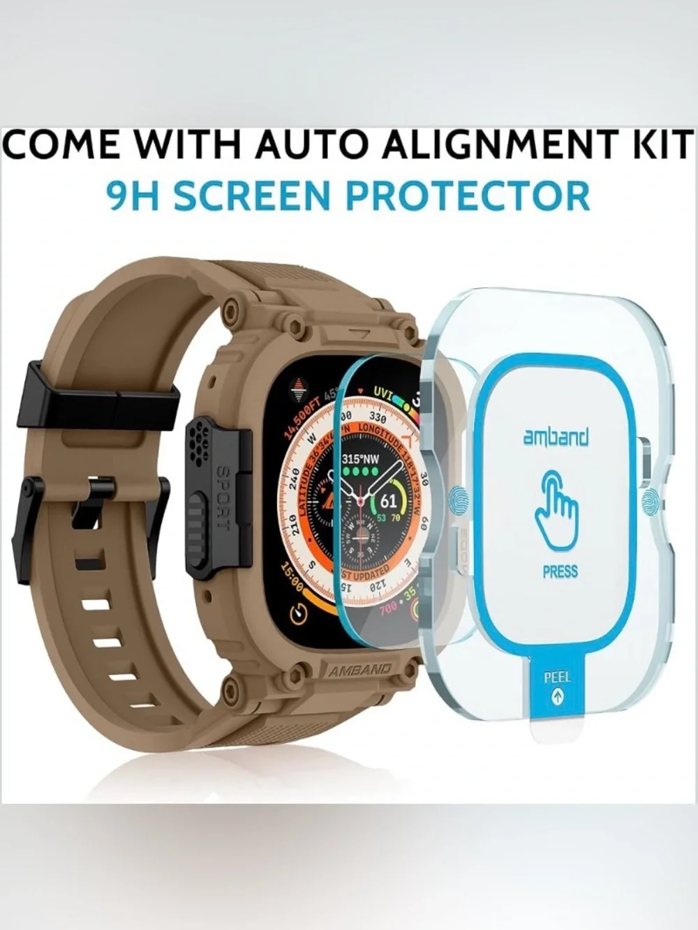 🆕 amBand M1 Sport iWatch Case TPU Band Screen Protector Desert Tan 49mm SWAT